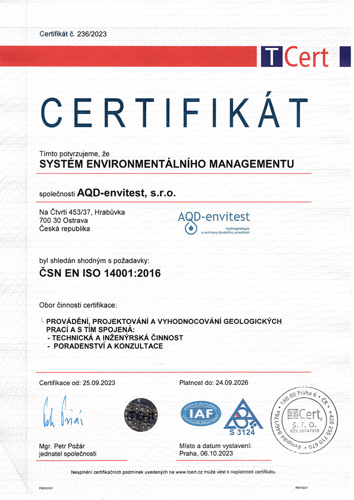 Certifikát ČSN EN ISO 14001:2005