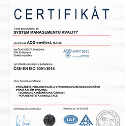 Certifikát ČSN EN ISO 9001:2009